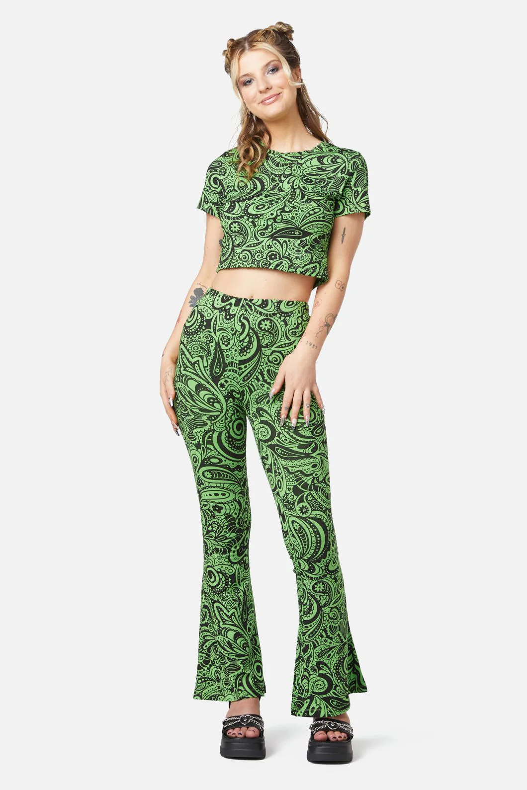 Acid Paisley Jersey Flares - Image 3