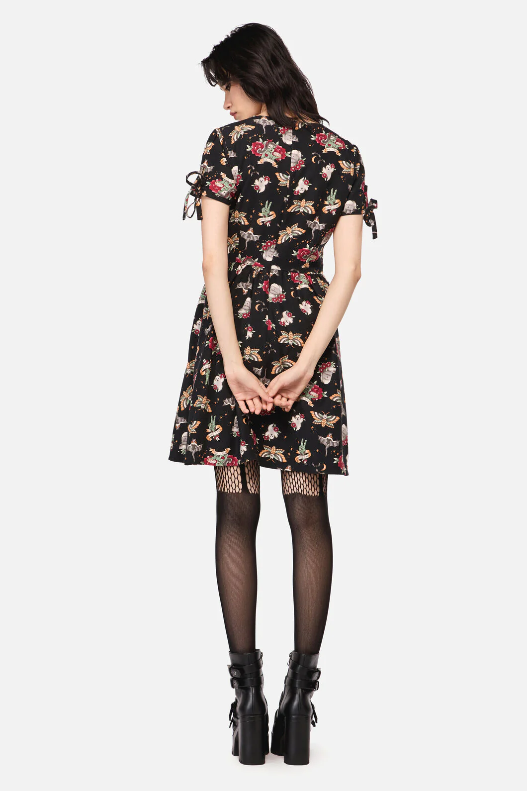 All Hallows Eve Tattoo Print Short Sleeve Dress - Image 4