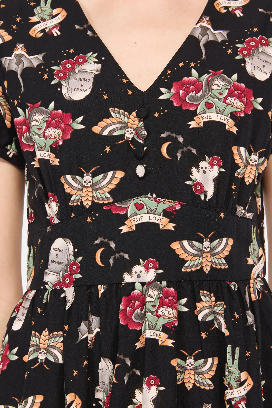 All Hallows Eve Tattoo Print Short Sleeve Dress - Image 5