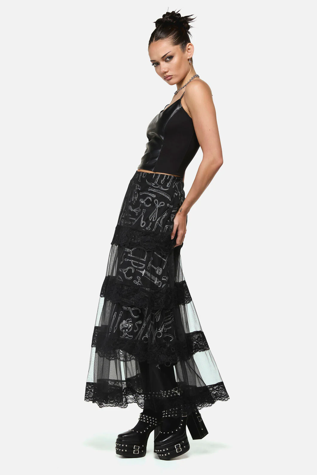 Barbaric Goth Lace Midi Skirt - Image 4