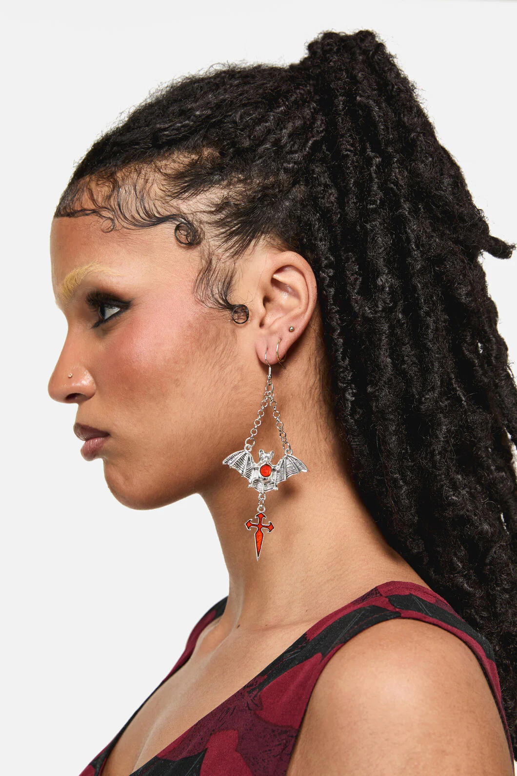 Bat Cross Earring