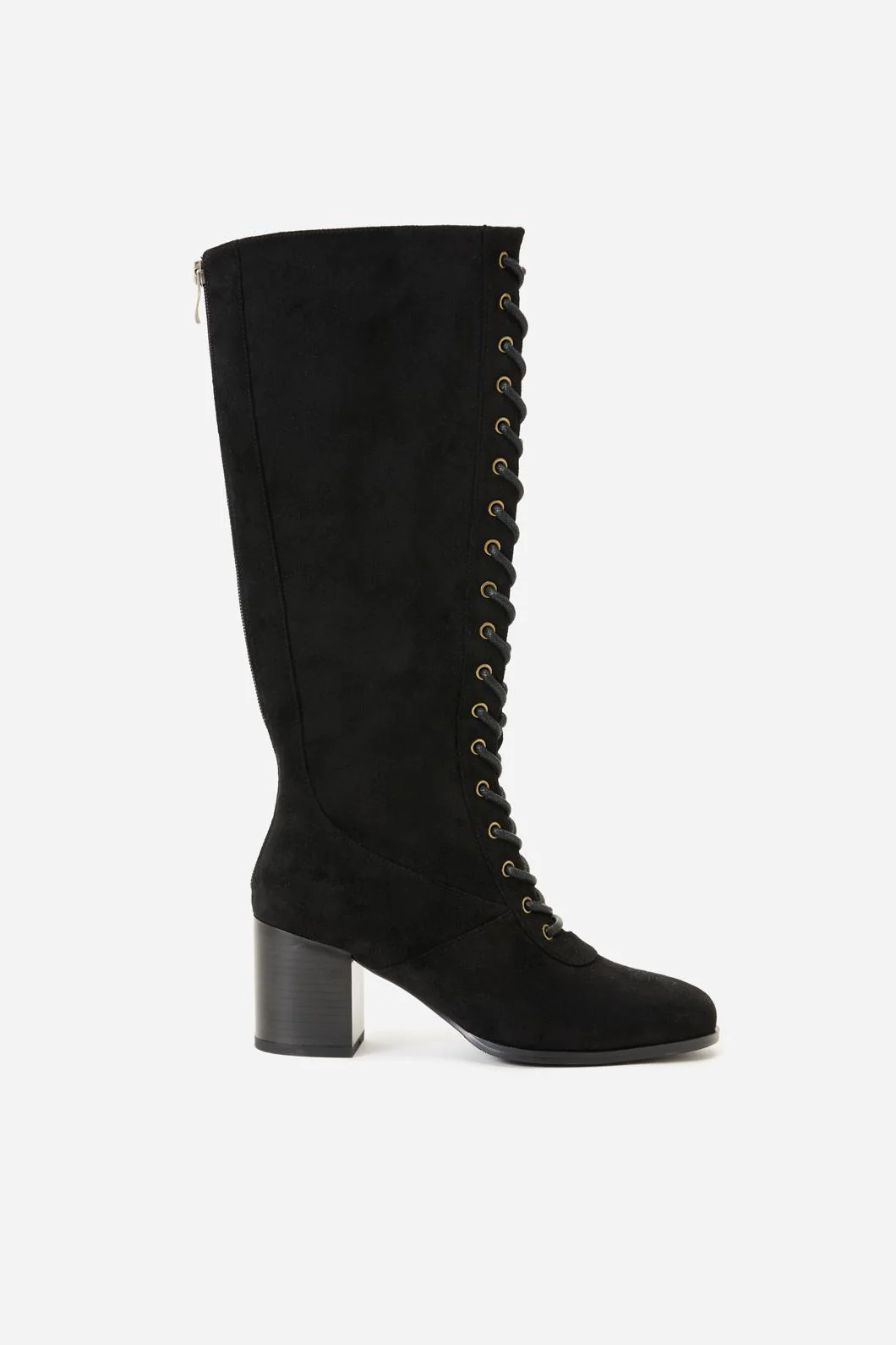 Black Lace Up Knee High Boot - Image 3