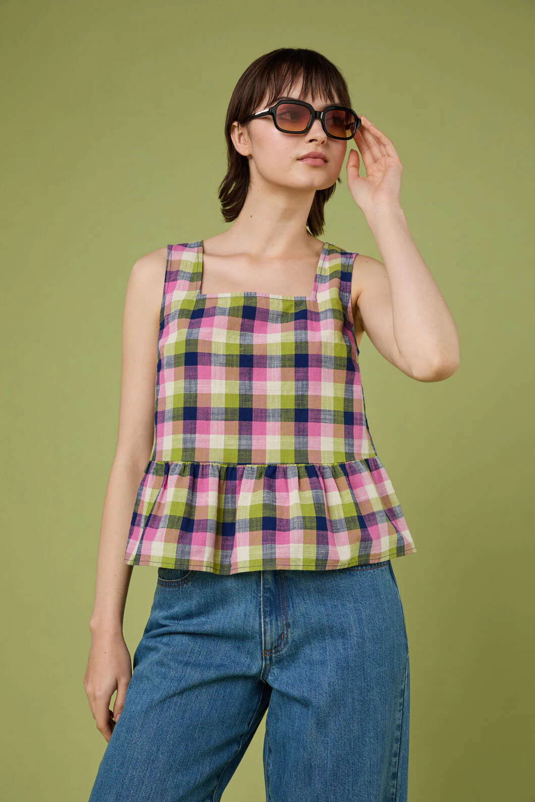 Cassie Check Peplum Top - Image 2