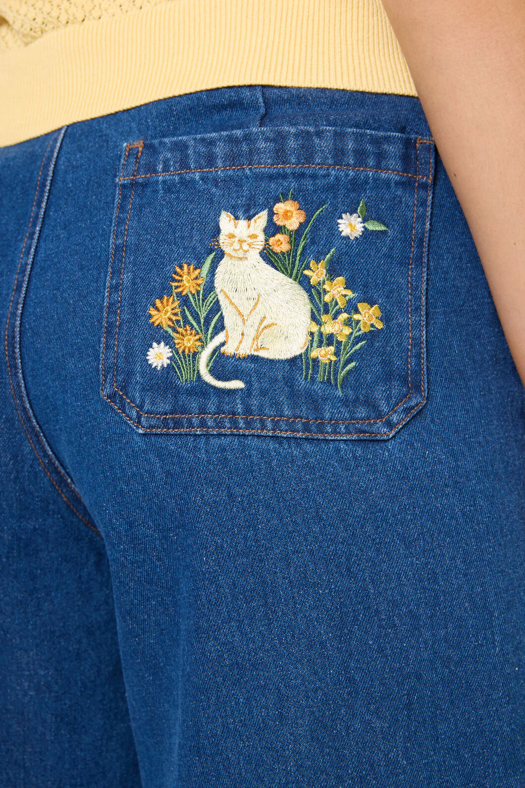 Cat Embroidered Denim Jean - Image 7