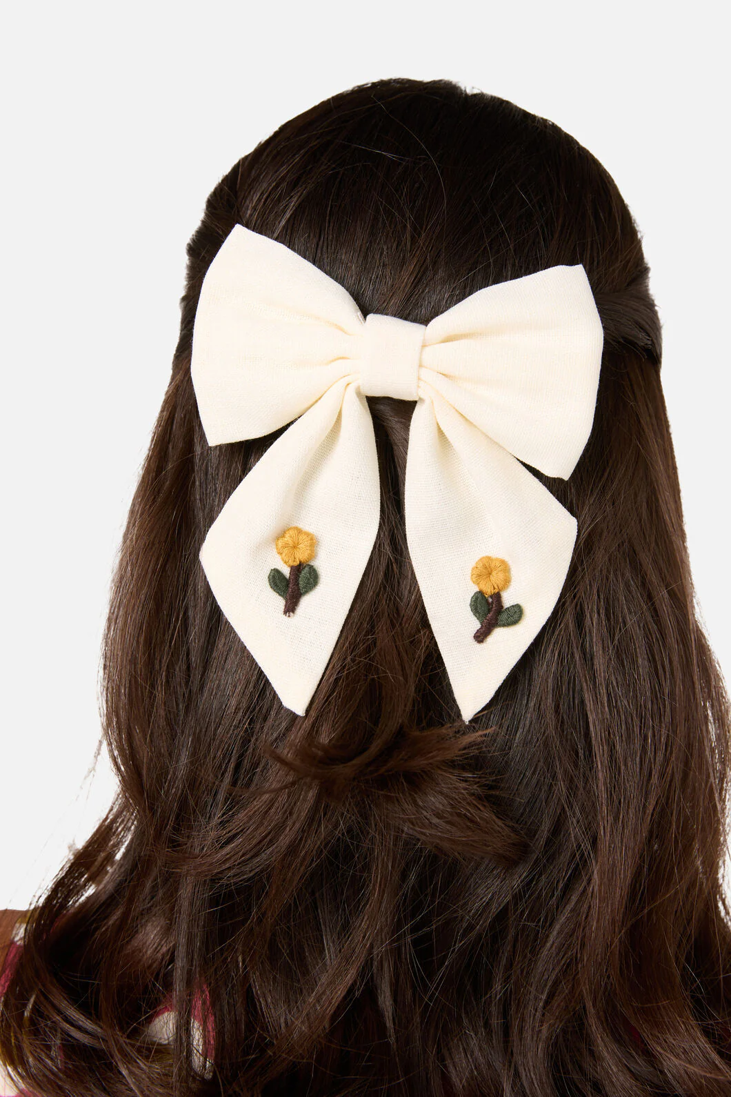 Cream Embroidery Bow Barrette - Image 2
