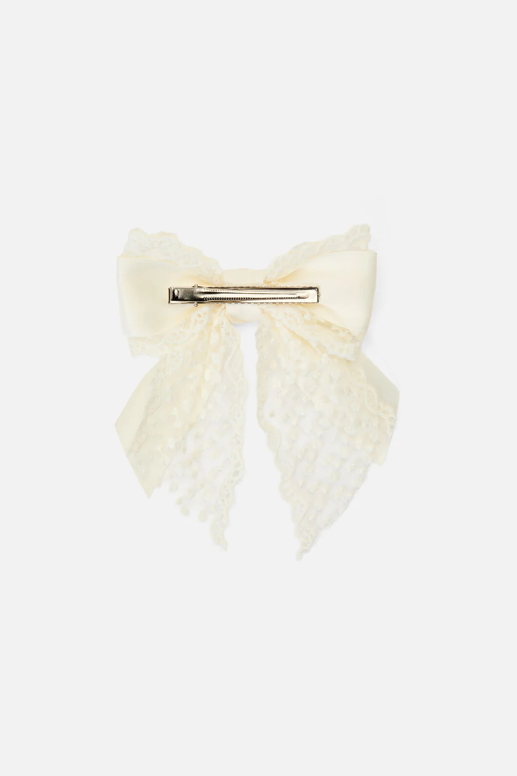 Cream Lace Satin Bow Clip - Image 2