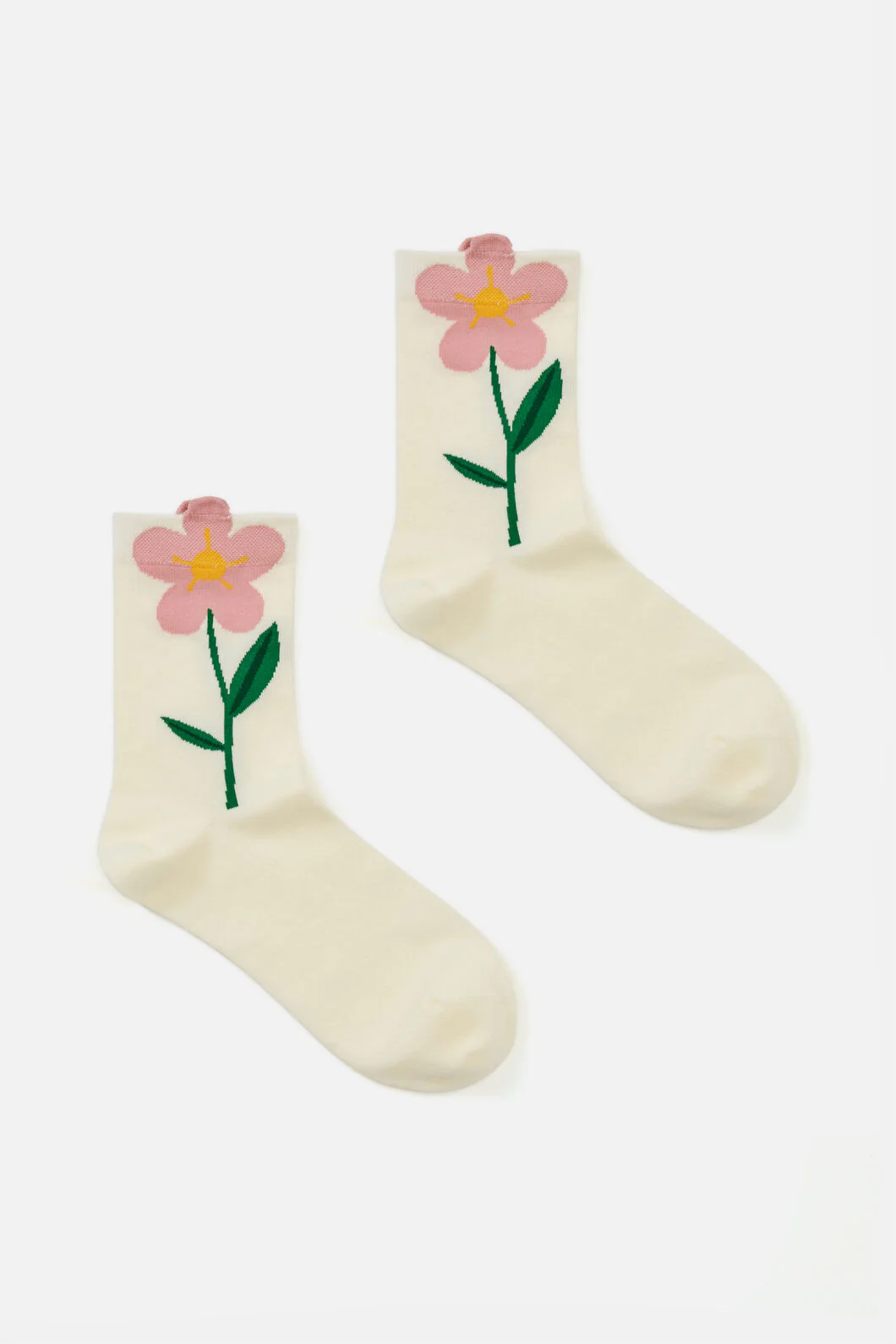 Cream Stem Flower Socks