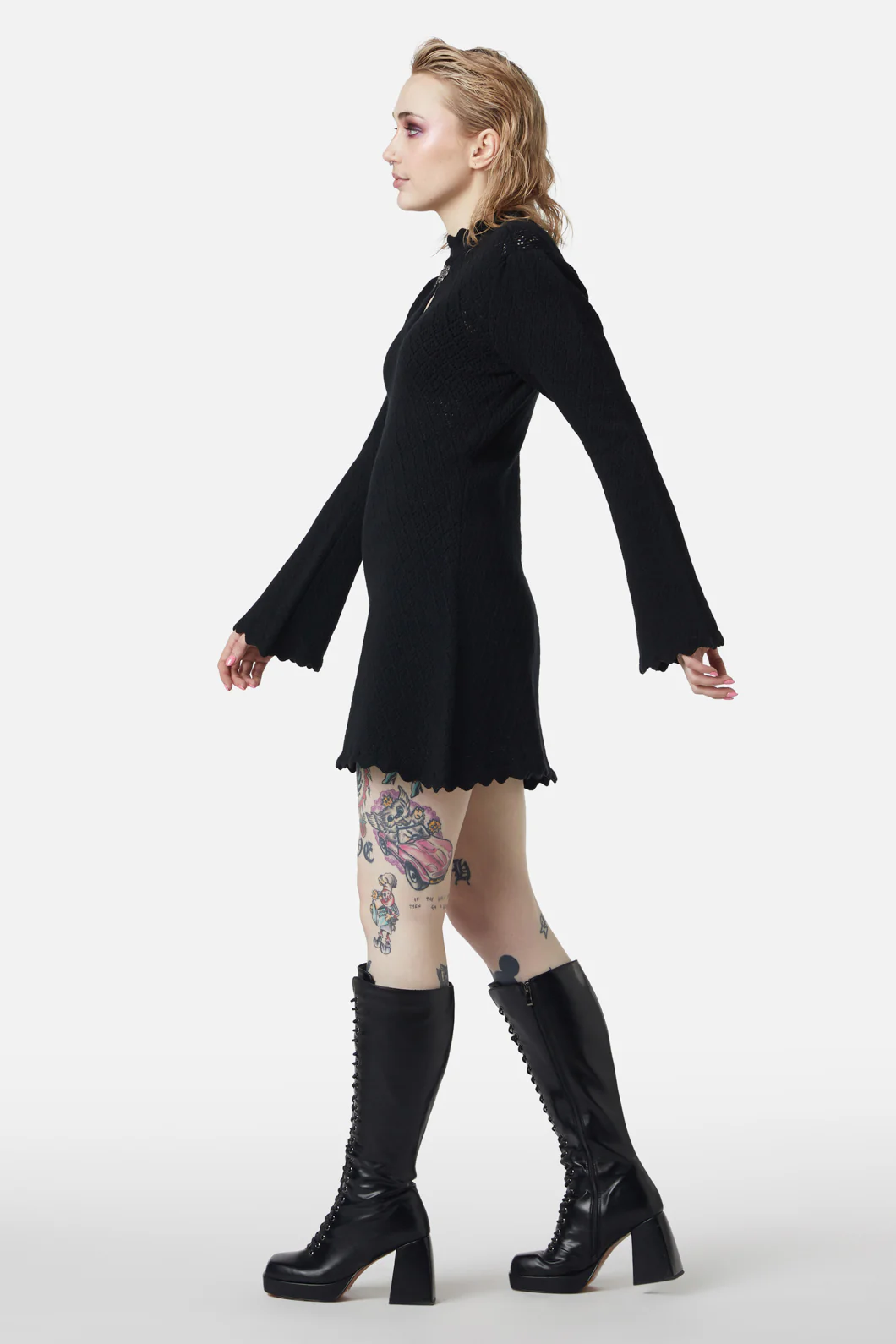 Crochet Knit Mini Dress - Image 4