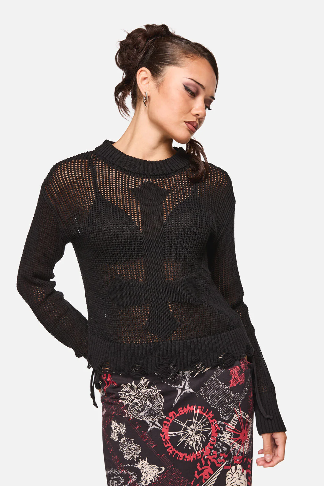 Crossed Distressed Goth Knit