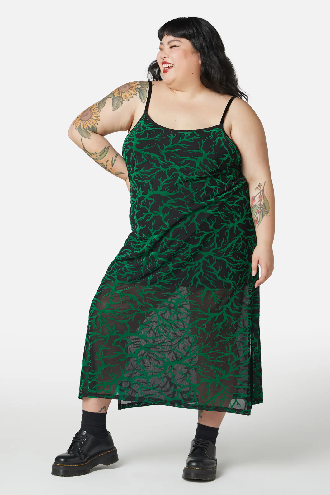 Curve Neglected Flocked Mesh Midi Dress - Image 2