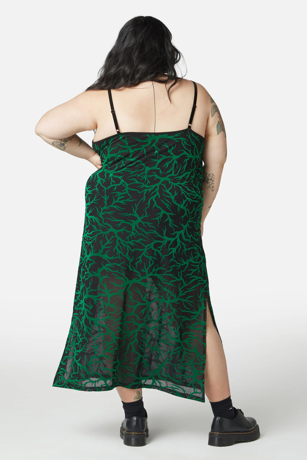 Curve Neglected Flocked Mesh Midi Dress - Image 4