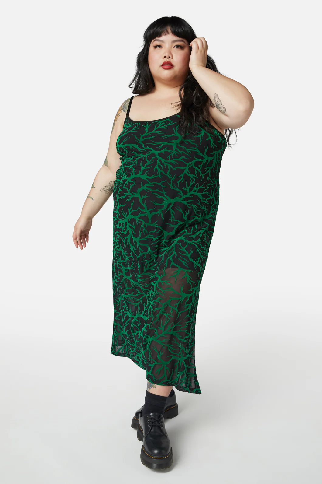 Curve Neglected Flocked Mesh Midi Dress - Image 5