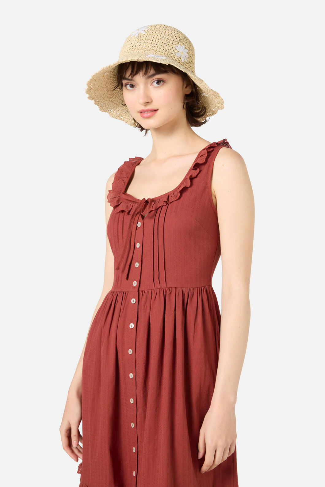 Daisy Embroidery Straw Hat - Image 2