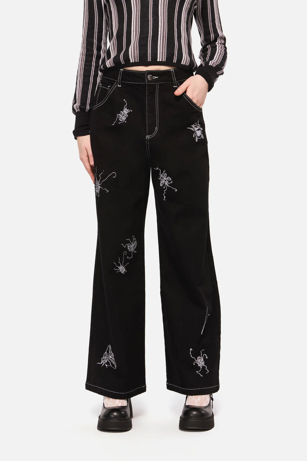 Dark Pieridae Embroidered Wide Leg Jean - Image 2