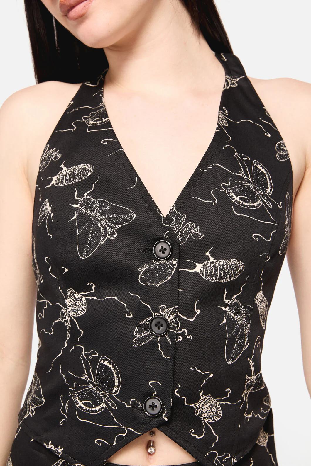 Dark Pieridae Print Halter Neck Vest Top - Image 5