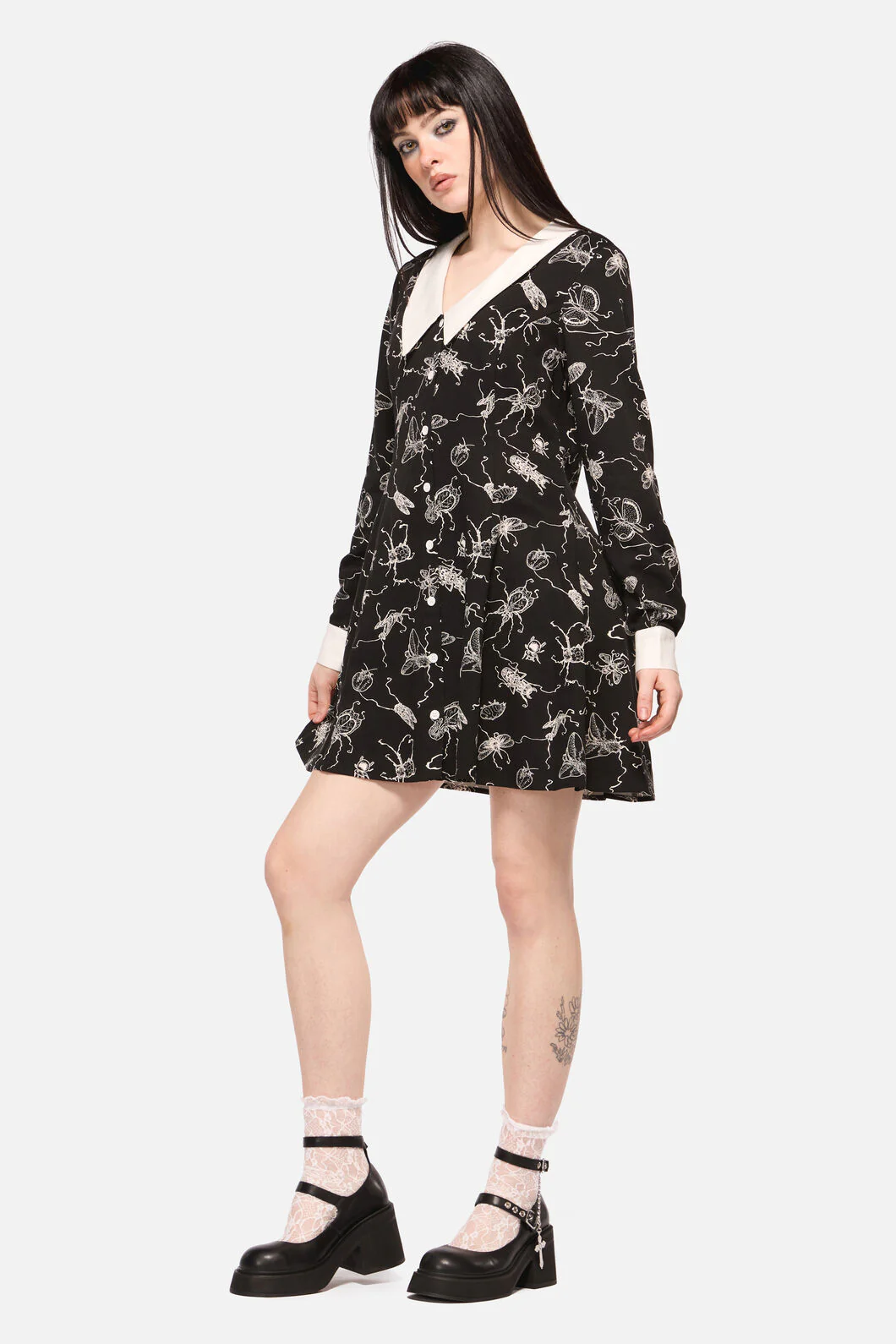 Dark Pieridae Print Long Sleeve Dress - Image 2