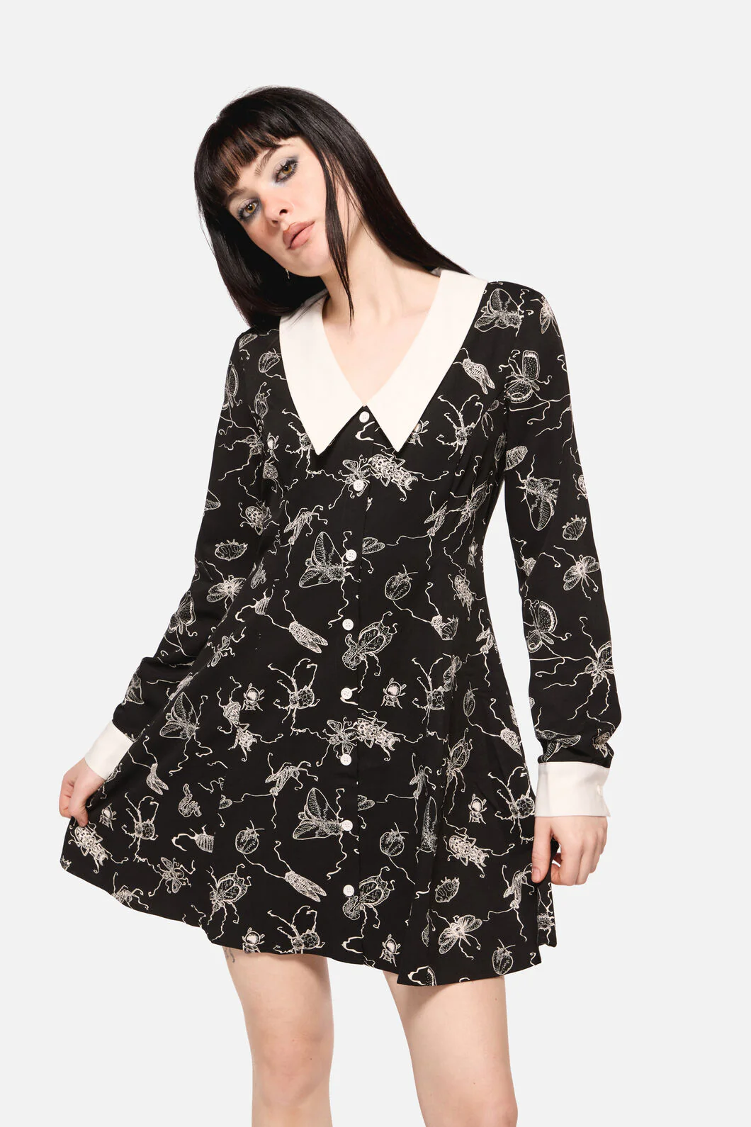 Dark Pieridae Print Long Sleeve Dress - Image 4
