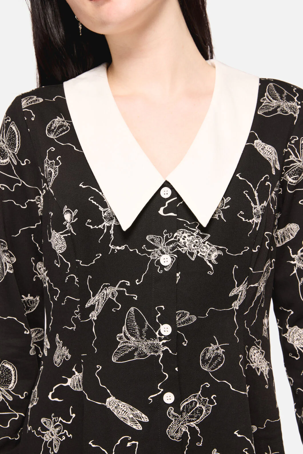Dark Pieridae Print Long Sleeve Dress - Image 5