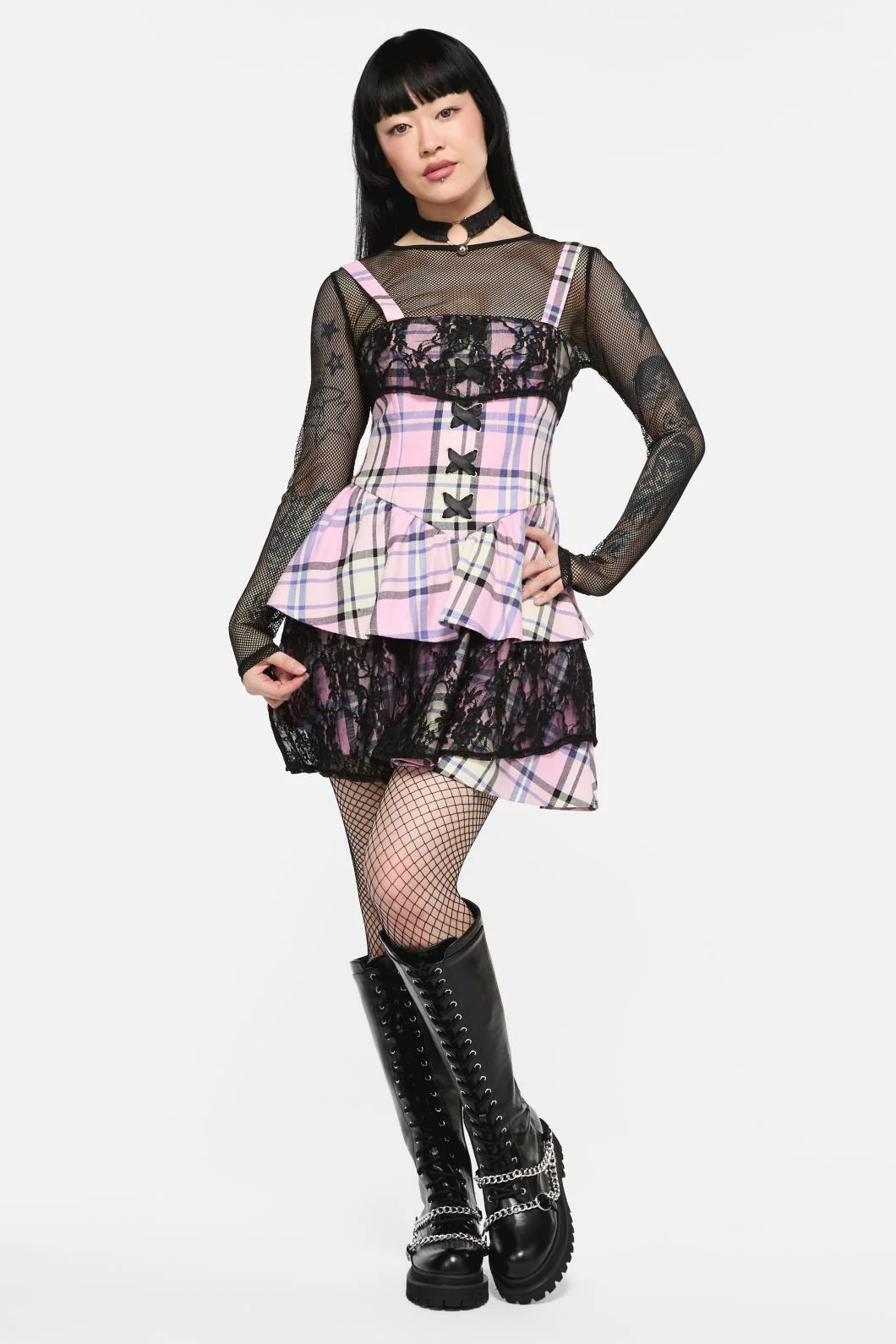 Dragon Scales Tartan Lacey Layered Dress - Image 2