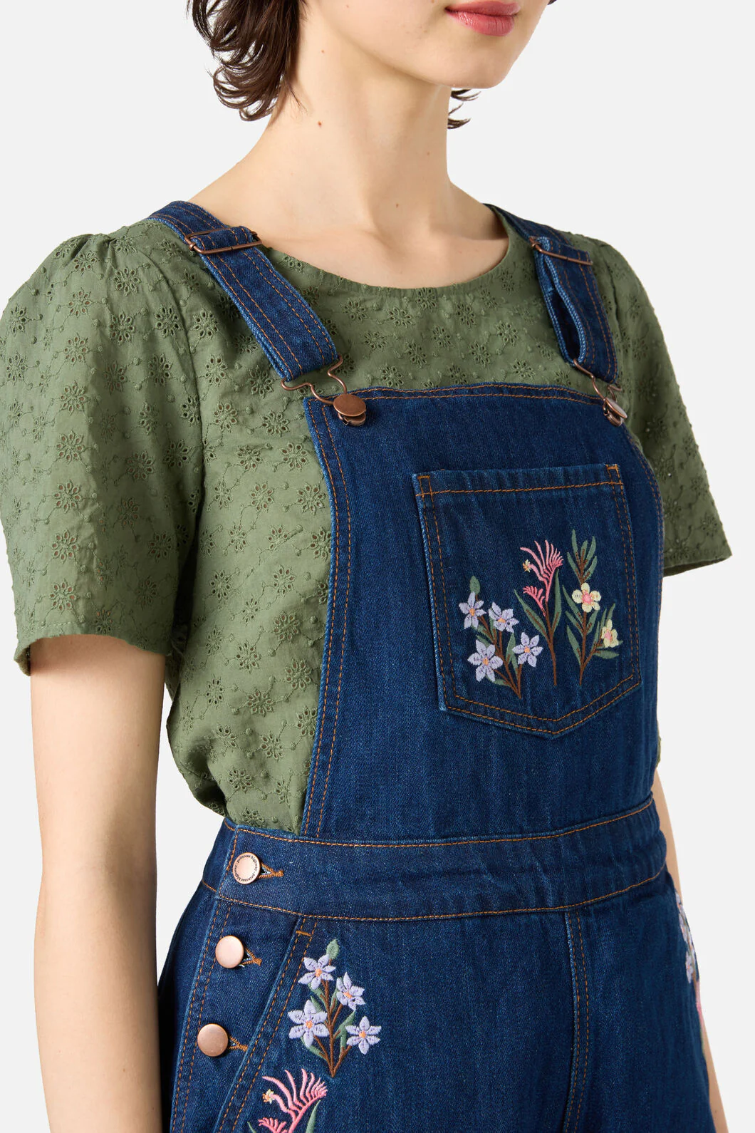 Eva Embroidered Short Overalls - Image 5