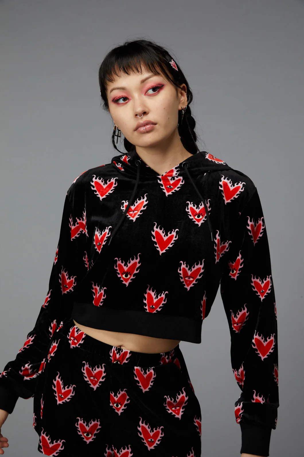 Flamin Hearts Velour Hoodie - Image 6