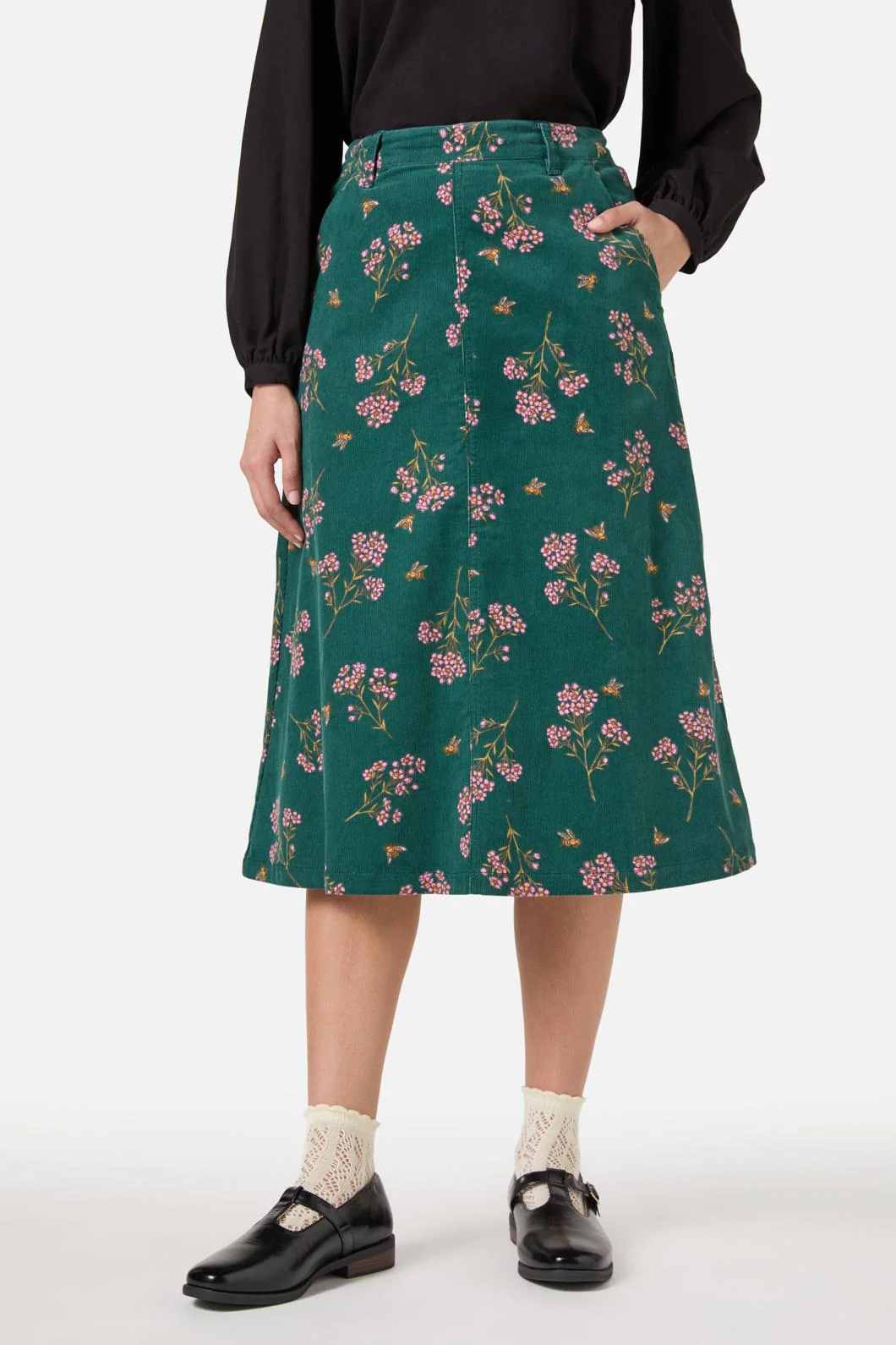 Flora Bee Cord Midi Skirt - Image 3