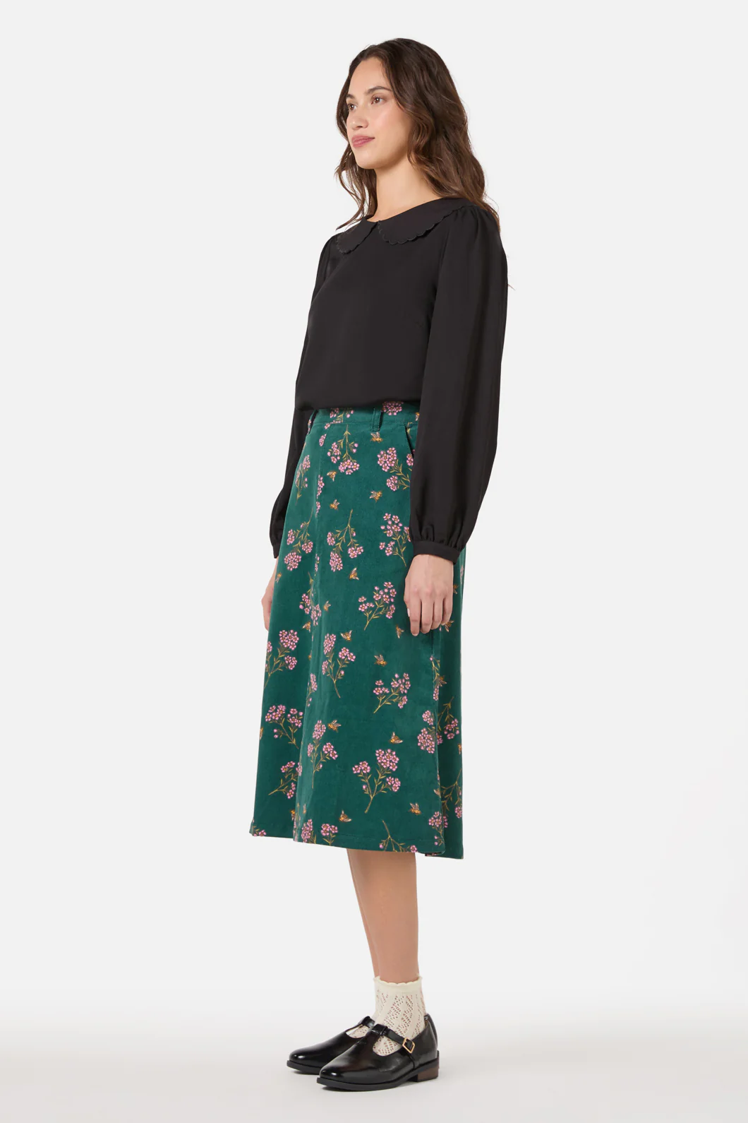Flora Bee Cord Midi Skirt - Image 4