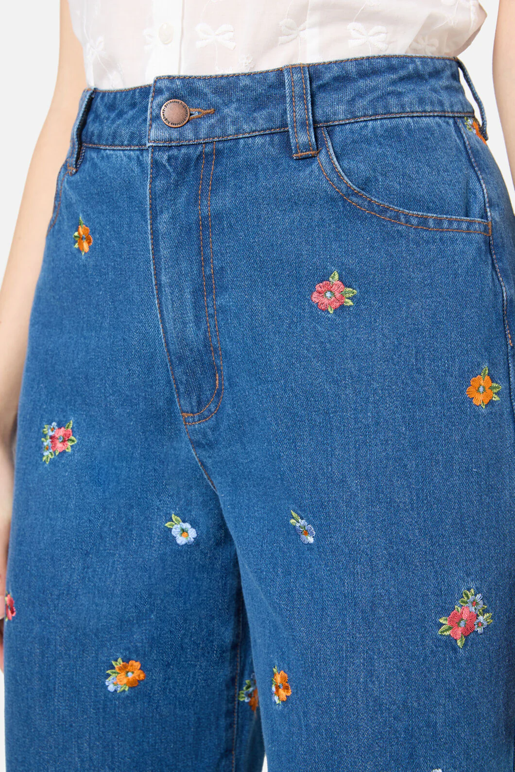 Floral Embroidered Denim Jeans - Image 5