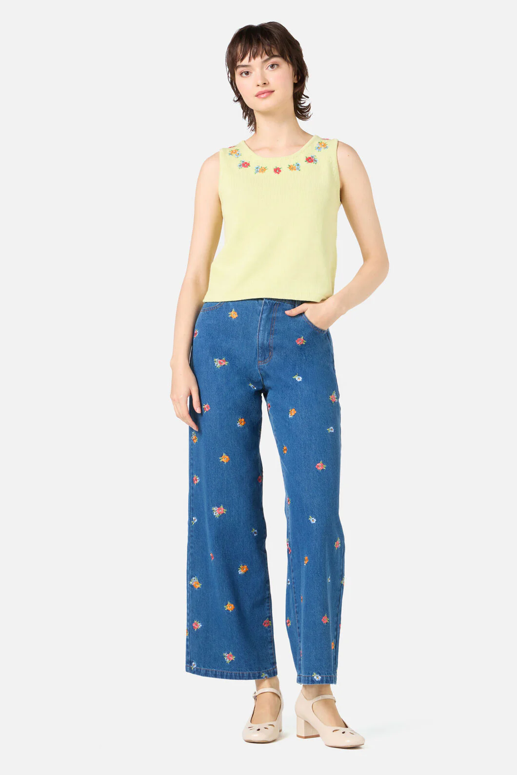 Floral Embroidered Knit Tank - Image 3