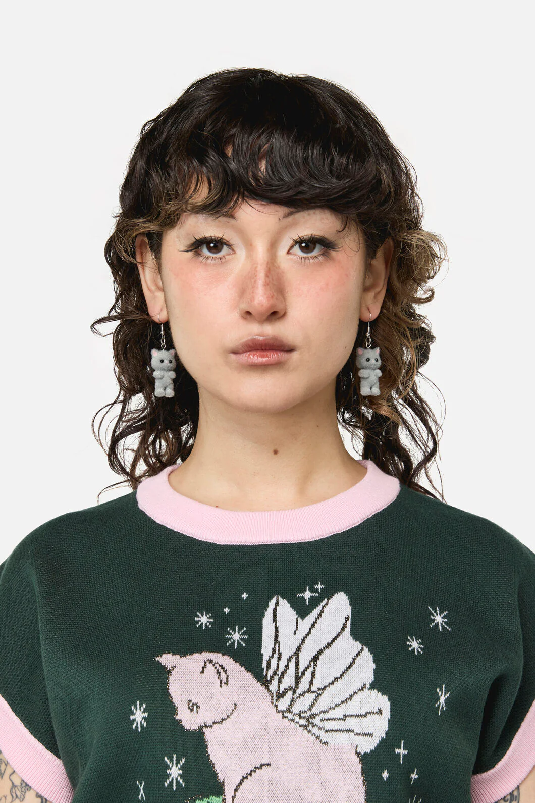 Furry Grey Cat Earrings