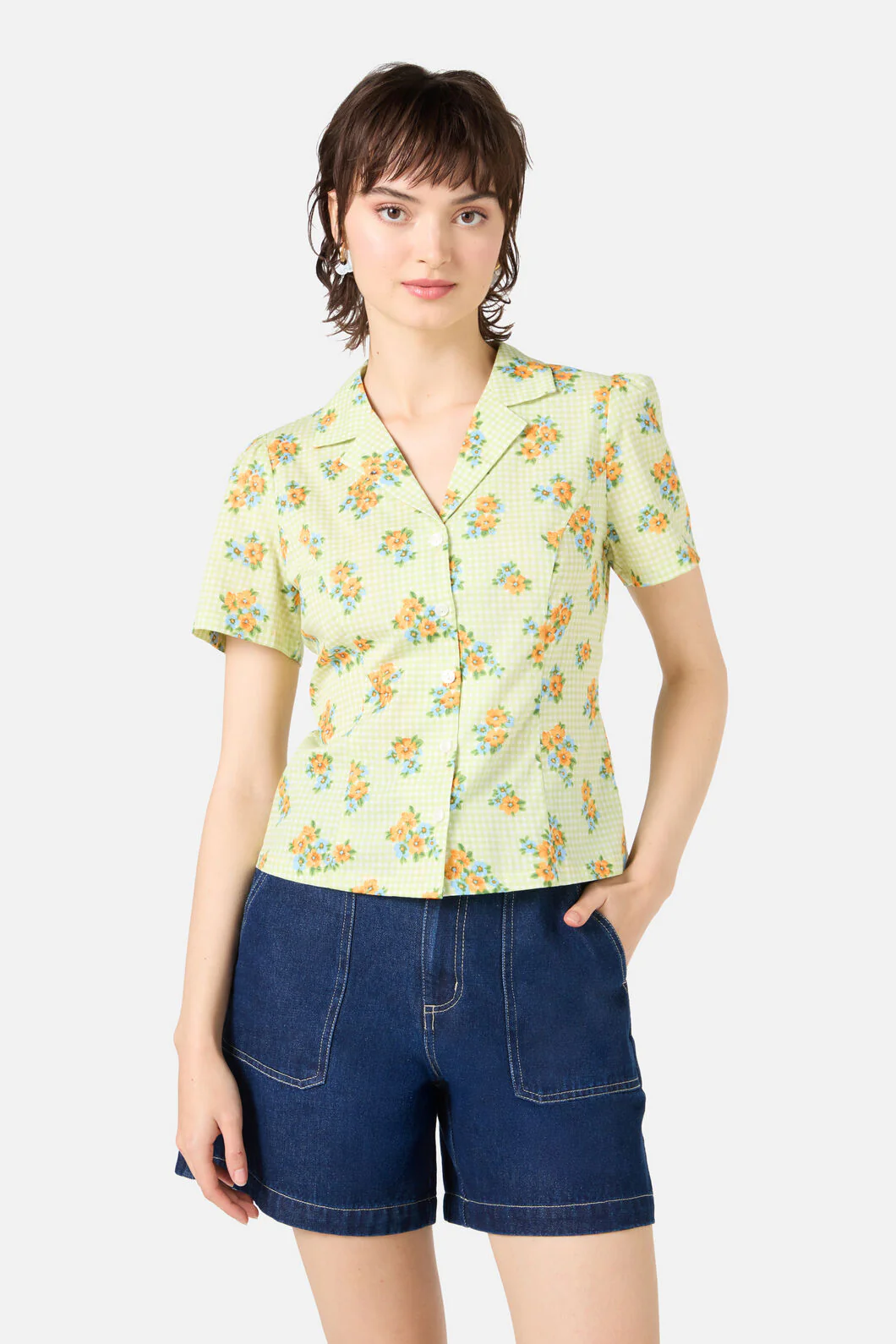 Gingham Floral Blouse