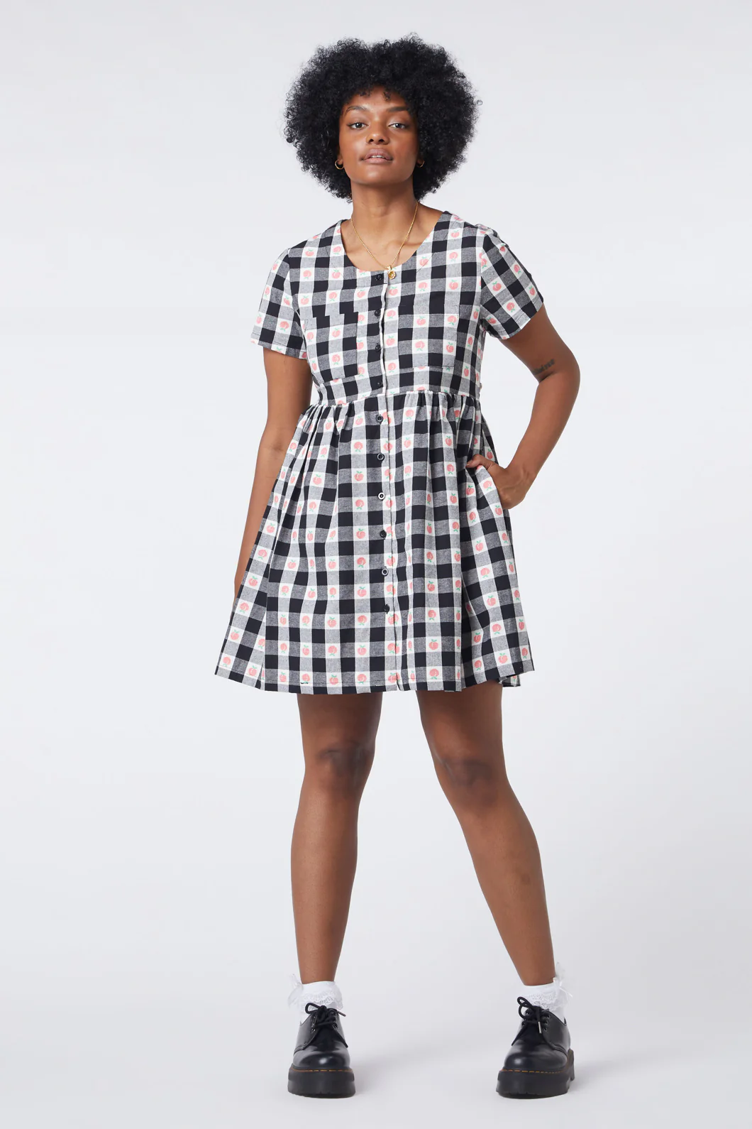 Gingham Peach Smock Dress - Image 6