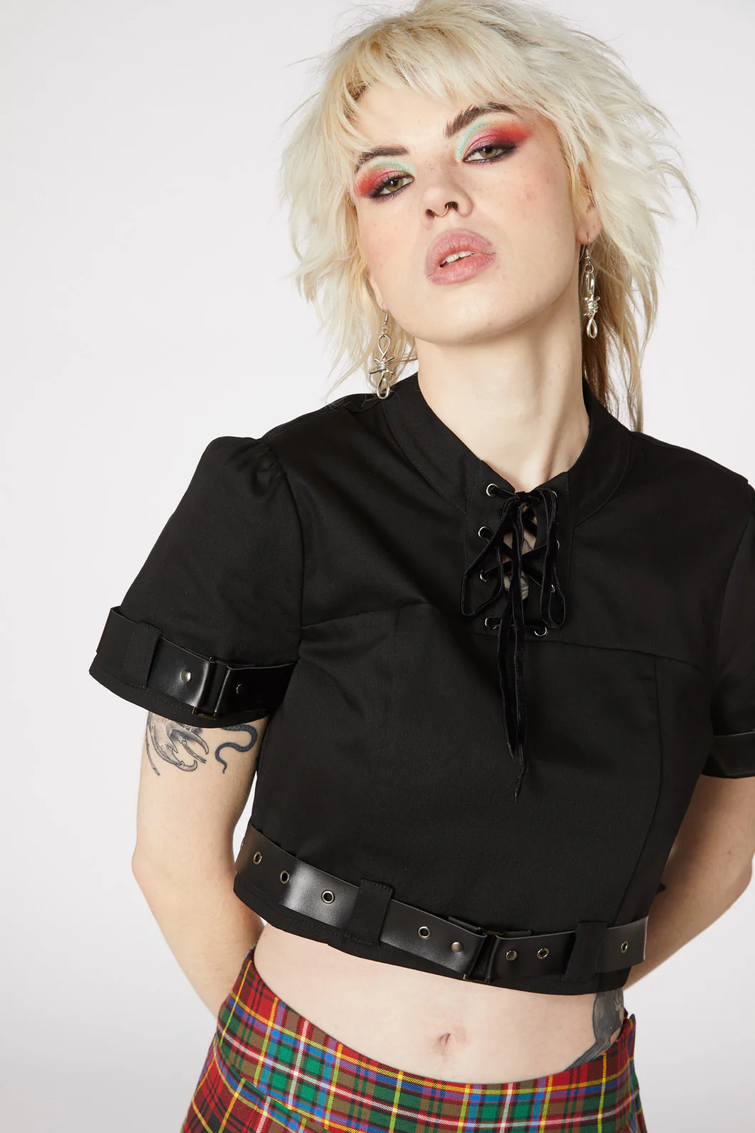 Goth Lace Up Neck Blouse - Image 9