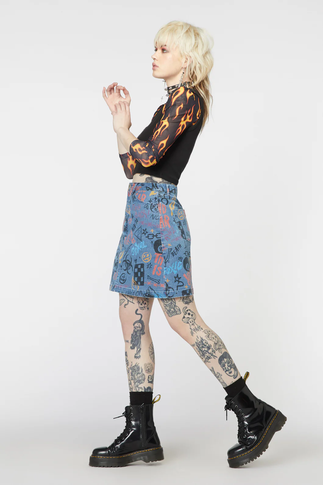 Graffiti Denim Mini Skirt - Image 3