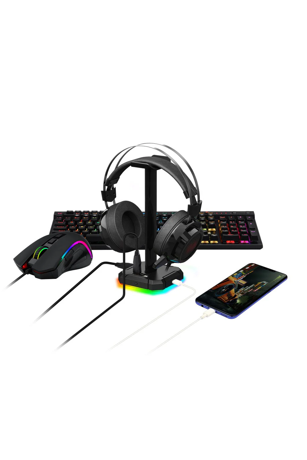 Redragon HA300 Black Desktop RGB USB Hub Headphone Stand - Image 3