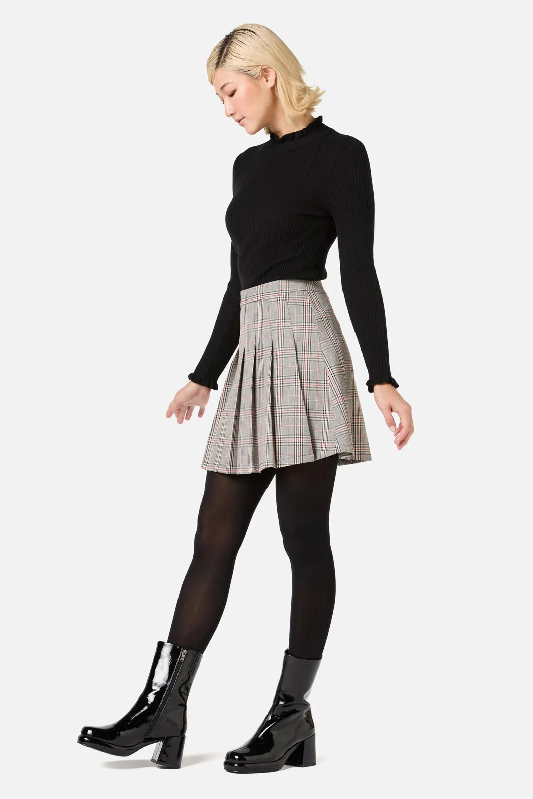 Joe Check Pleated Mini Skirt - Image 3