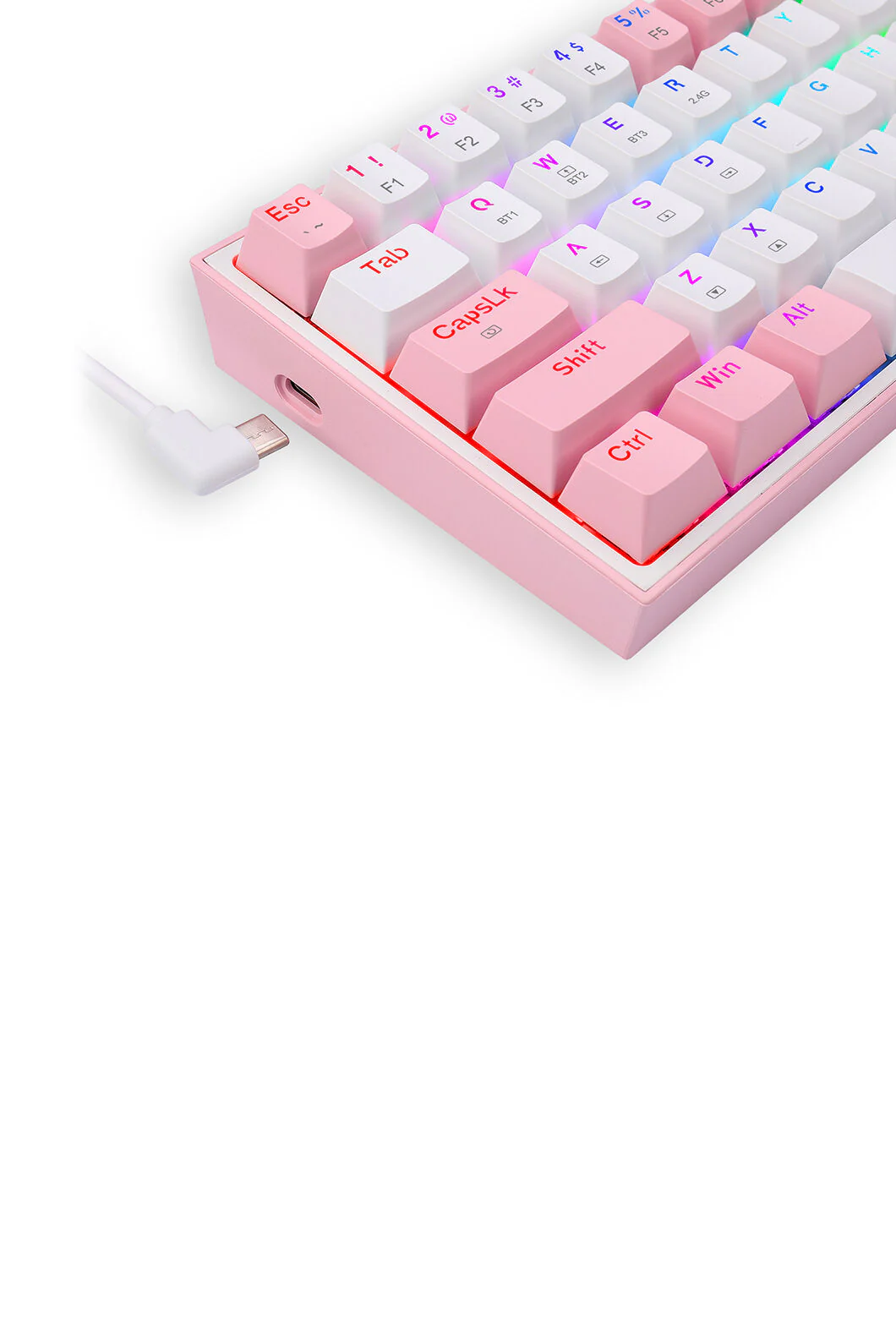 Redragon K616-RGB Fizz Pro White Pink 65% Tri-Mode Wireless Mechanical Gaming Keyboard - Image 17