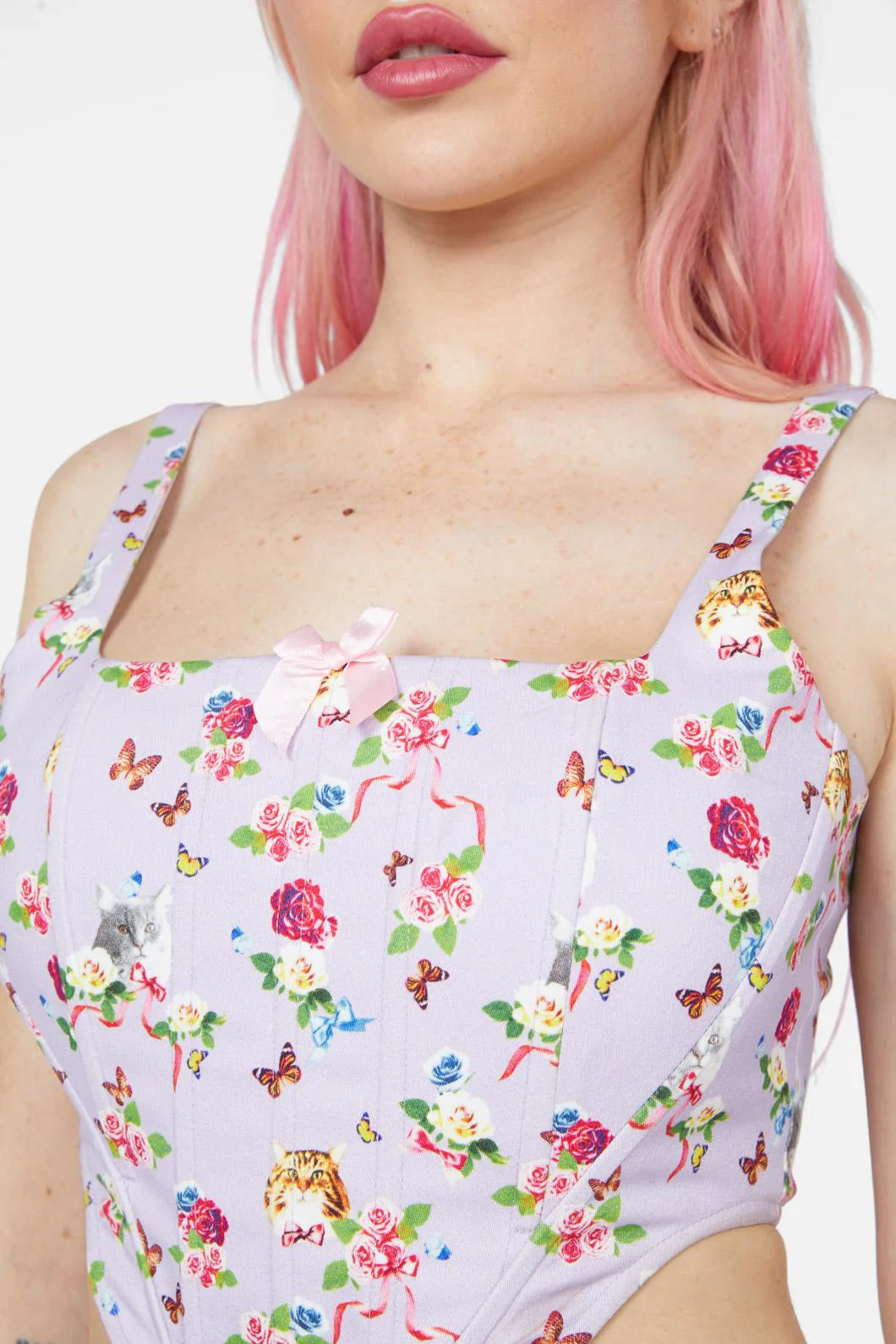 Kitsch Kitty Print Corset Top - Image 6