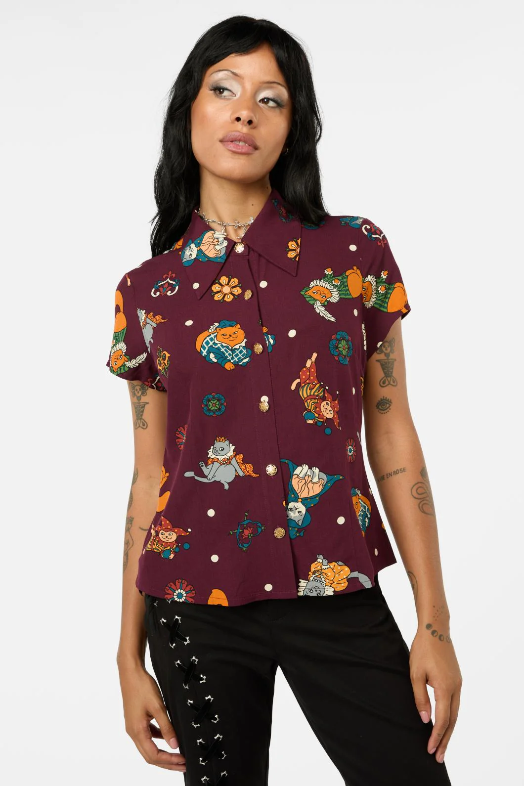 Left Right Print Blouse