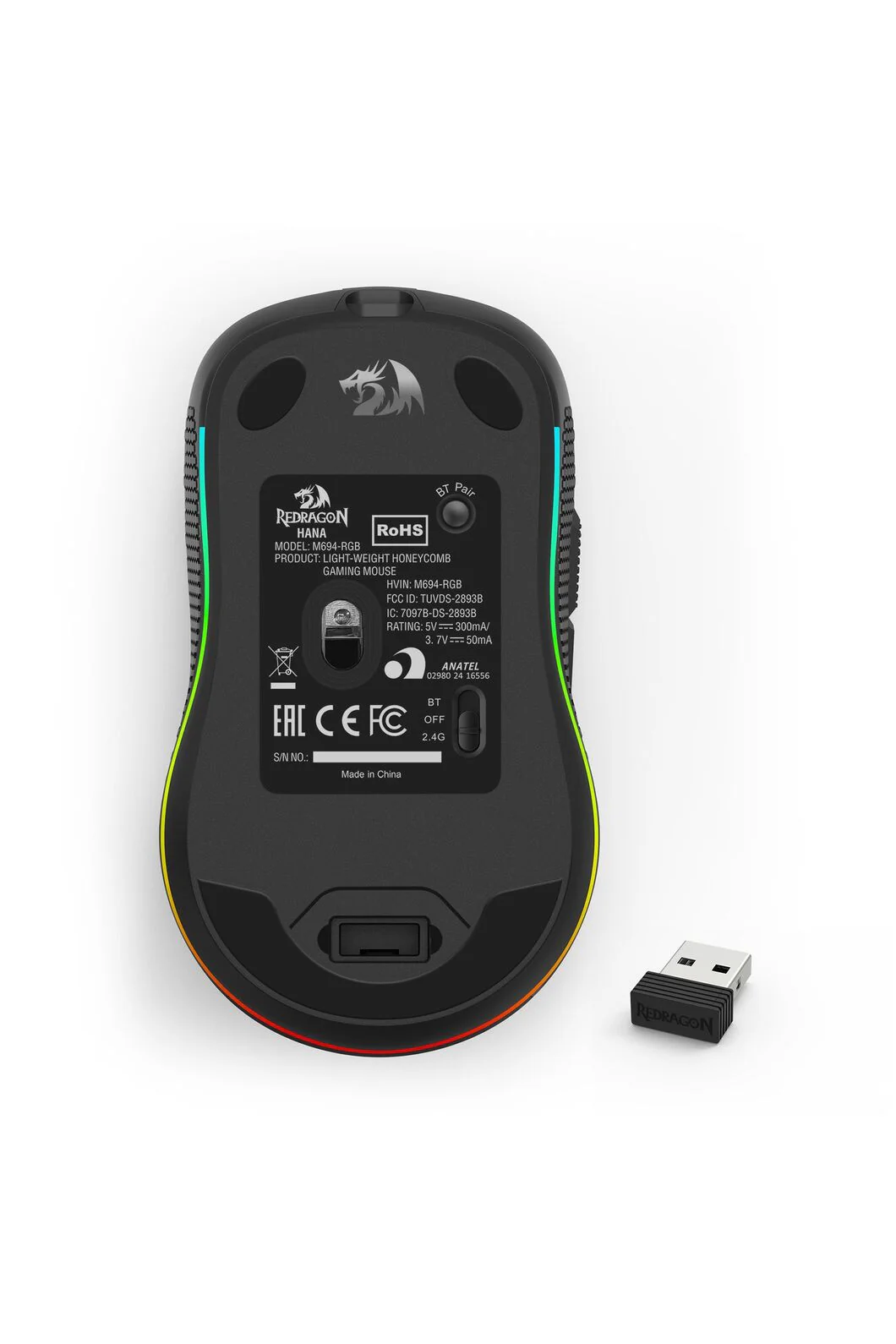 Redragon M694-RGB Hana Black Honeycomb Tri-Mode RGB Gaming Mouse - Image 9