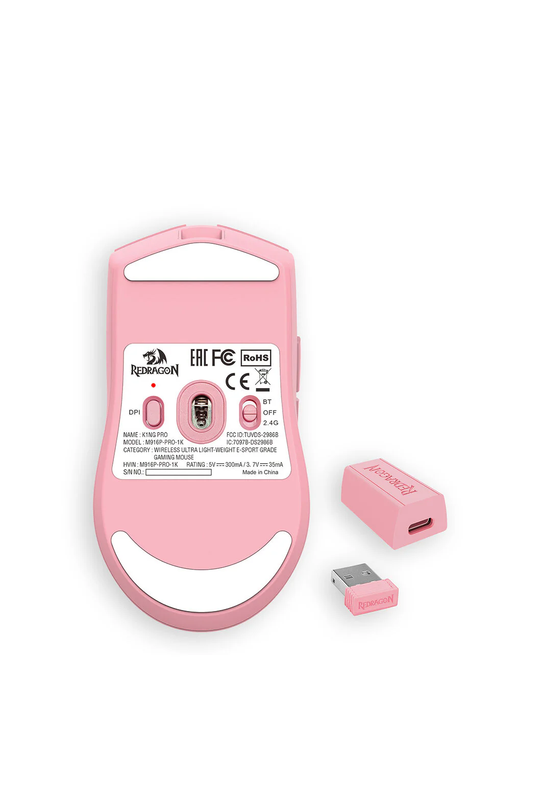 Redragon M916 K1ng PRO Gamer Mouse 1kHz Wireless - Pink - Image 9