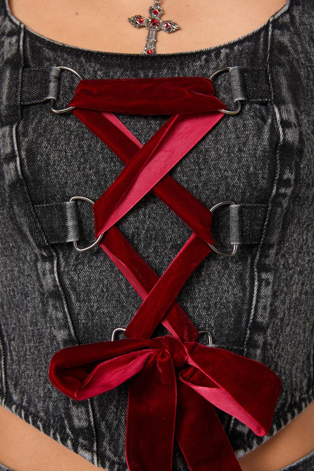 Moggy Denim Bow Corset Top - Image 5