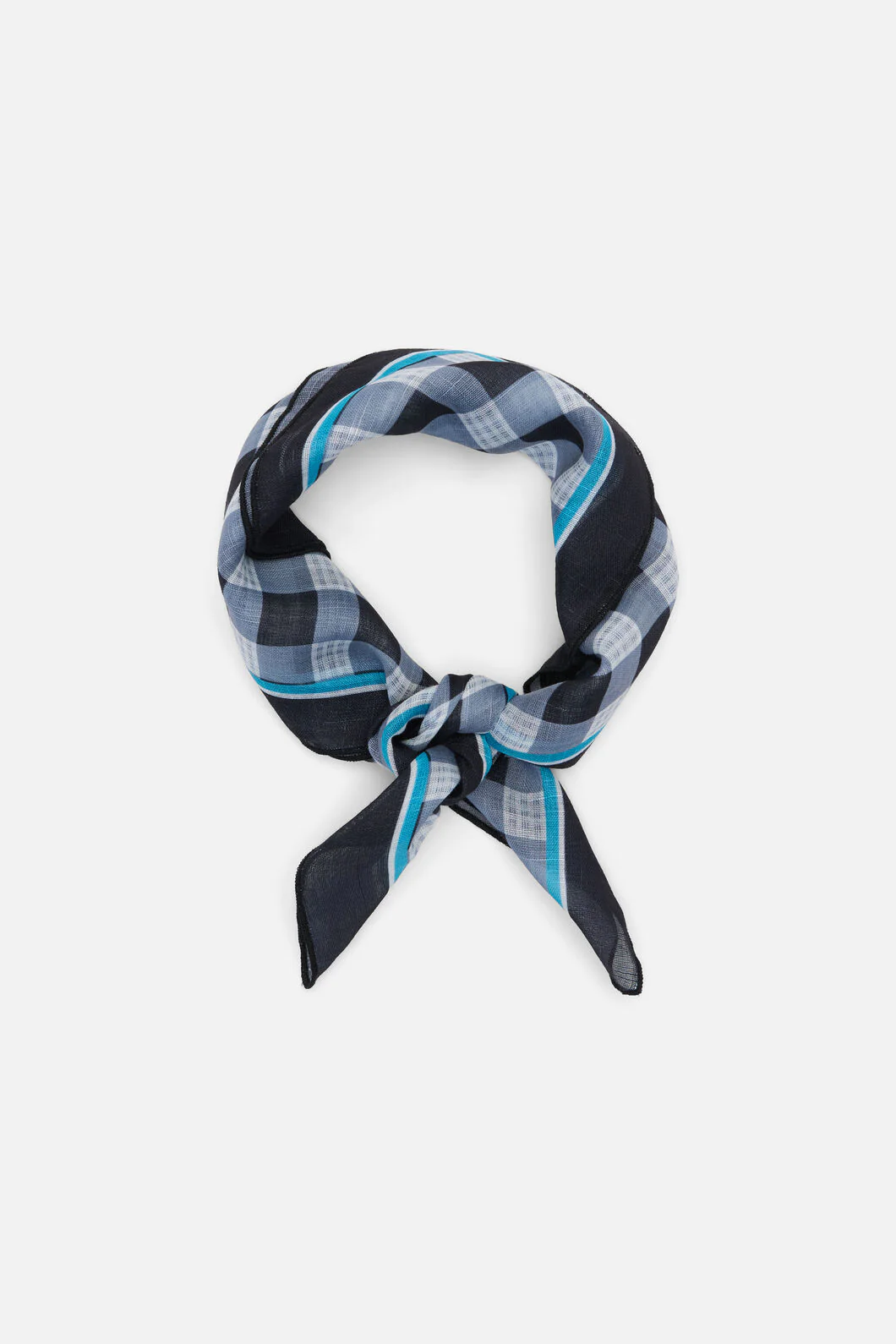 Navy Check Small Scarf