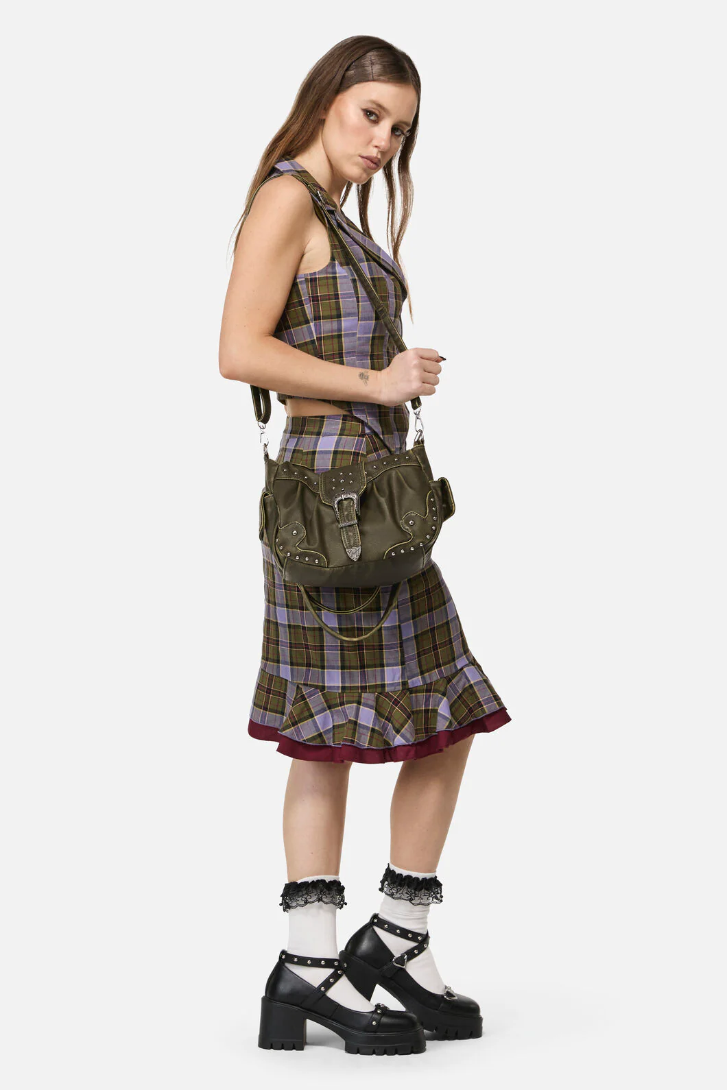 Olive Vintage Buckle & Stud Bag - Image 2