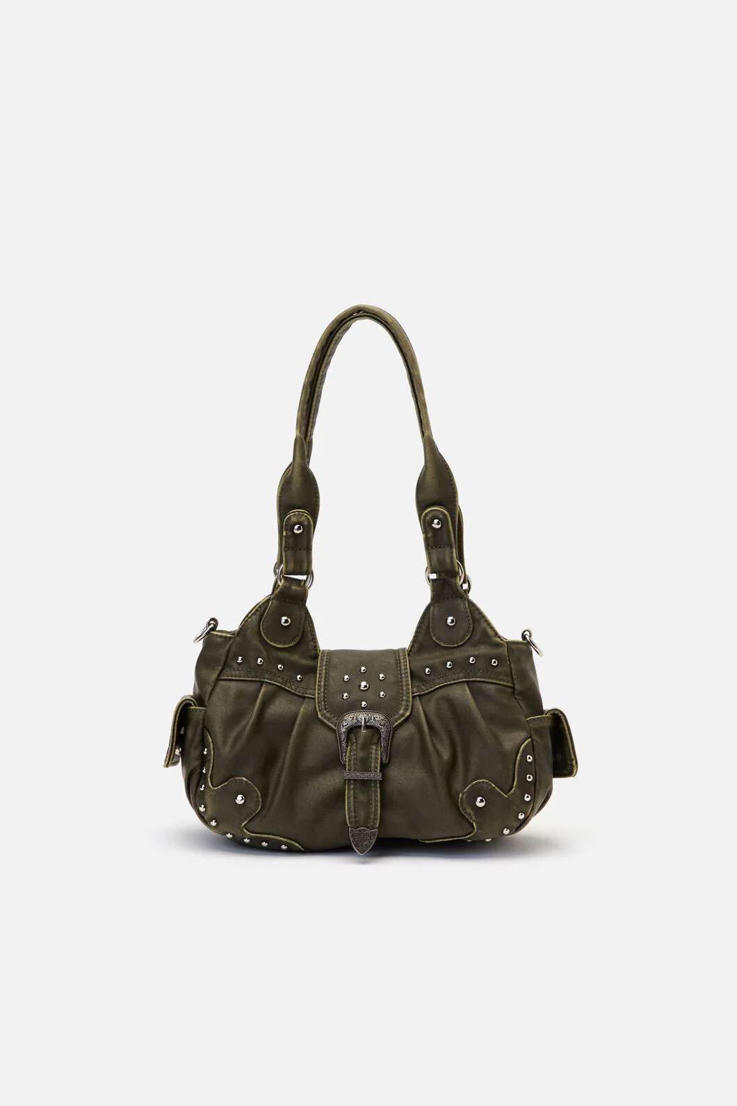 Olive Vintage Buckle & Stud Bag - Image 4