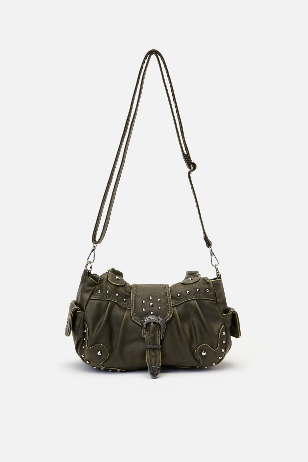 Olive Vintage Buckle & Stud Bag - Image 7