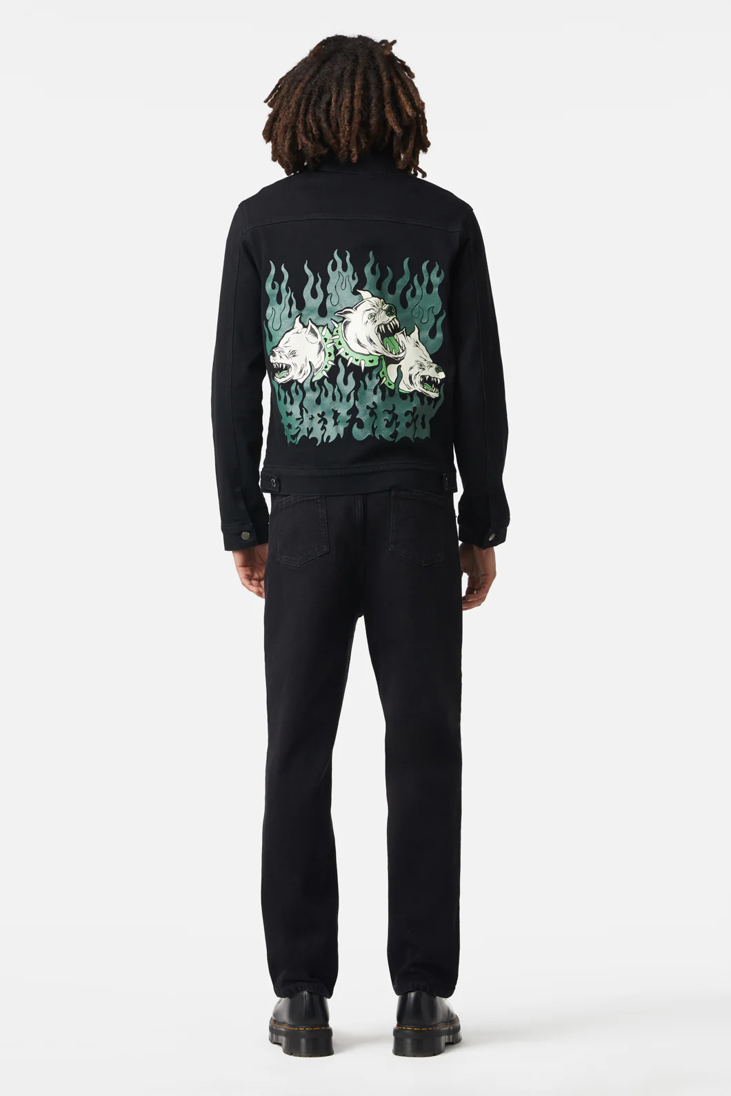 On Guard Back Print Denim Jacket - Image 5