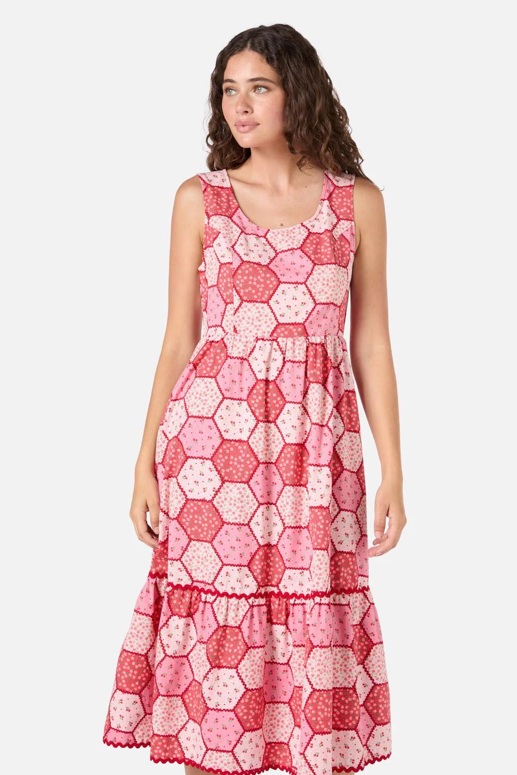Patchwork Tiered Midi Dress - Image 4
