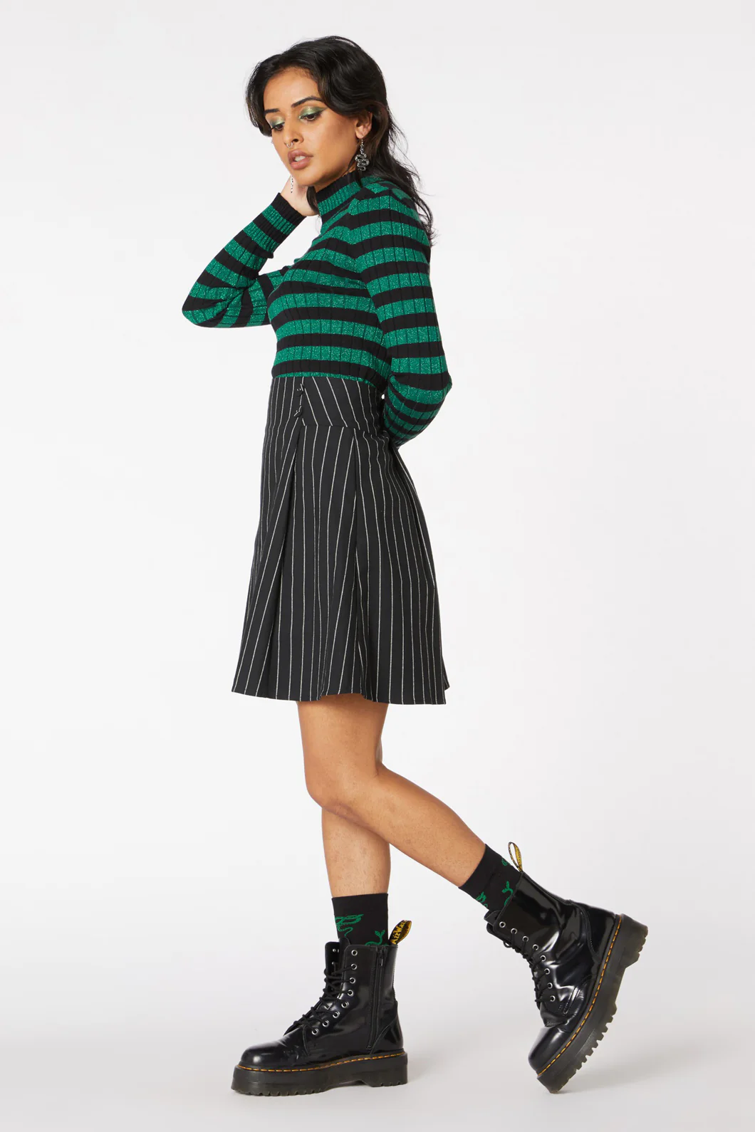 Pin Stripe Pleat Mini Skirt - Image 3