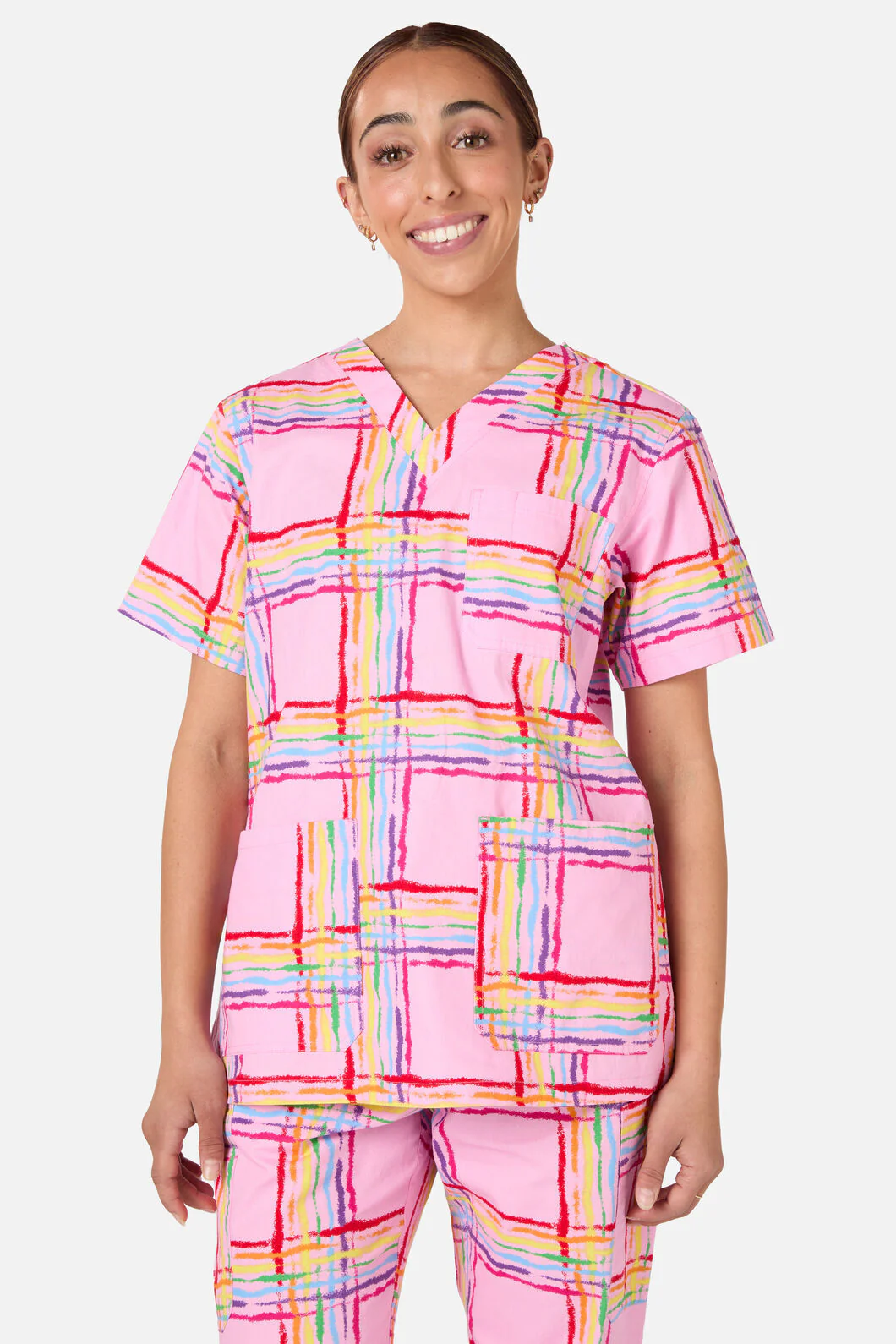 Pink Tartan Scrub Set - Image 3
